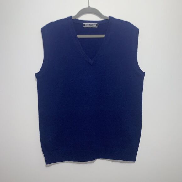 WoolOvers Sweater Vest Mens 100% Pure New Wool Knit Tank Sleeveless Blue Medium - Picture 1 of 8